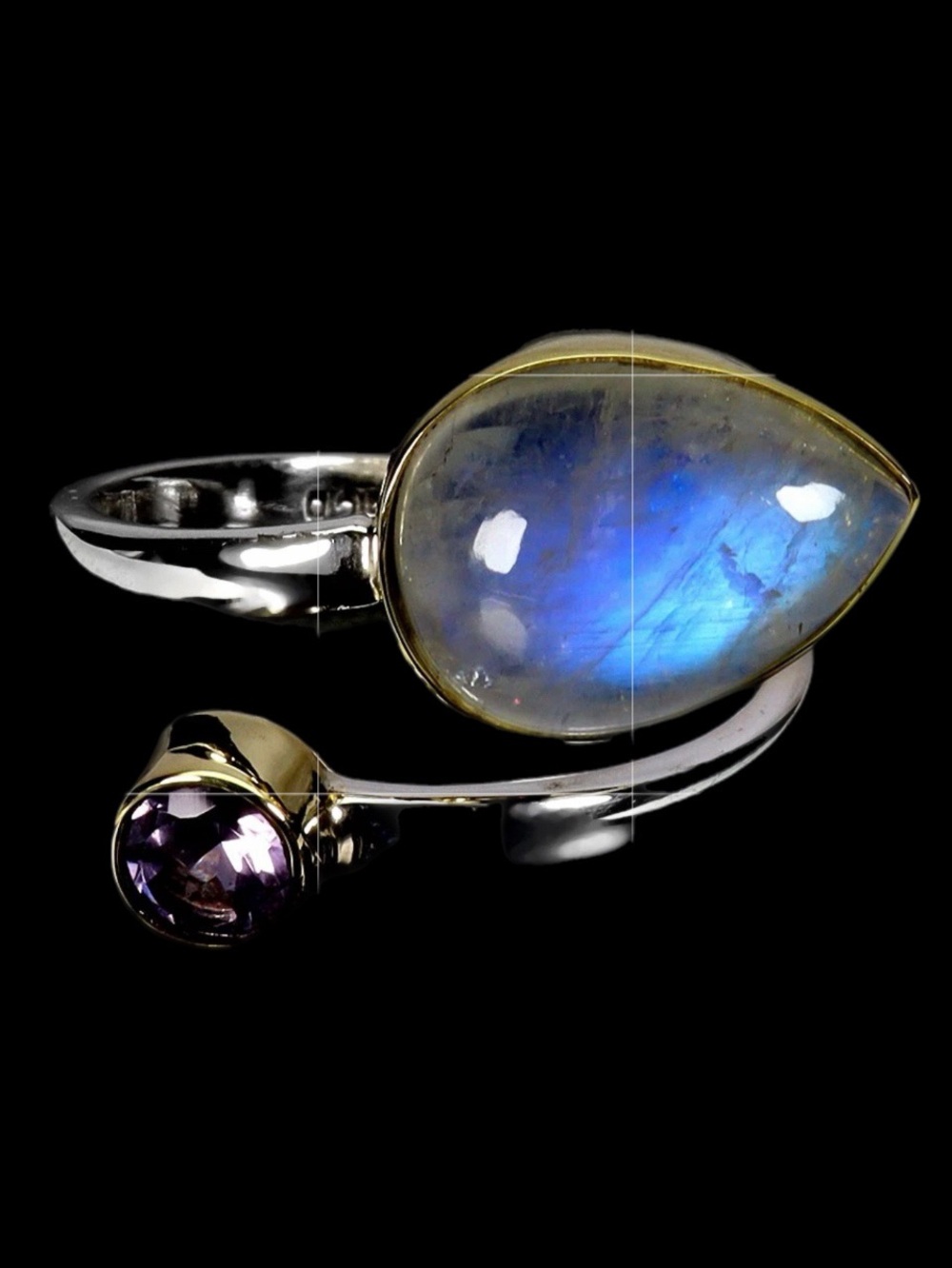 Genuine Blue Moonstone with Amethyst Ring